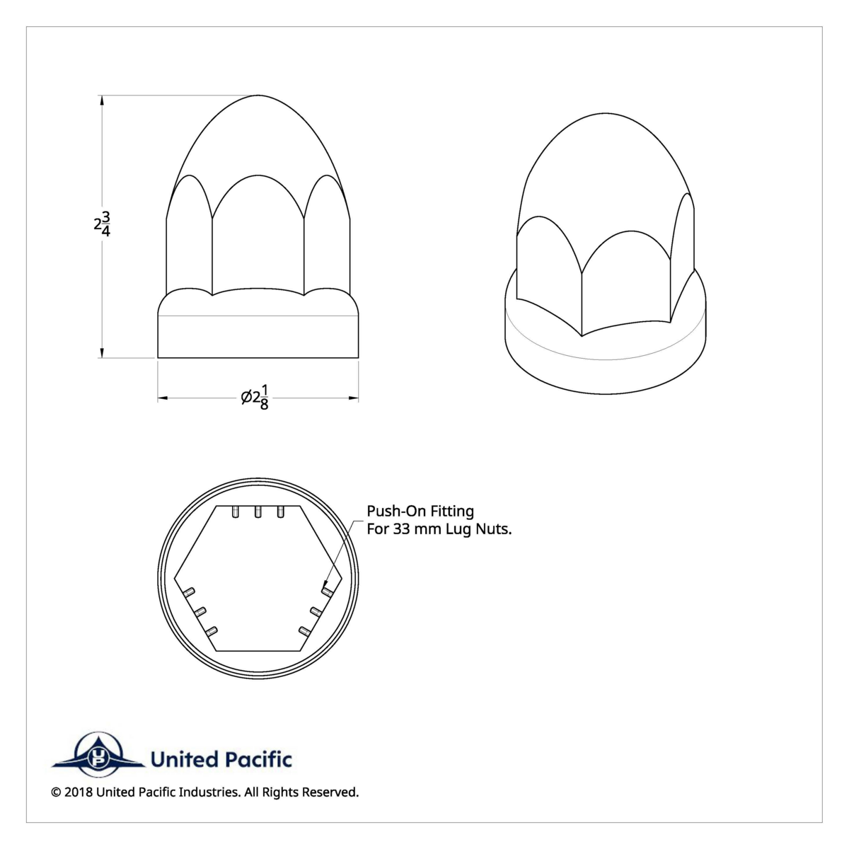 33mm X 2-3/4" Chrome Plastic Bullet Nut Covers With Flange- Push-On (60-Pack)