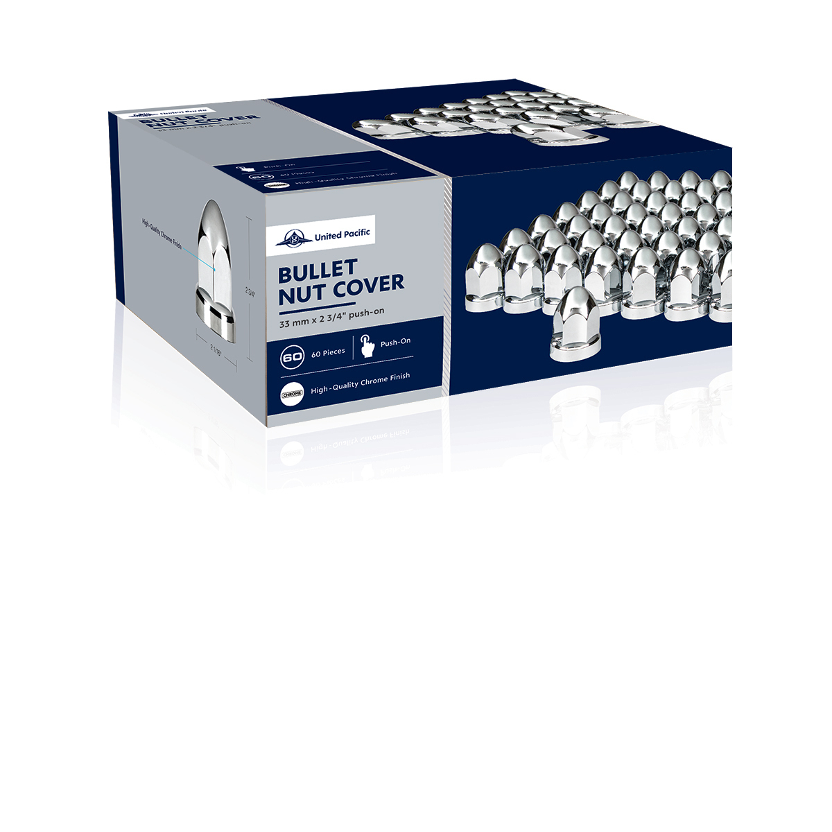 33mm X 2-3/4" Chrome Plastic Bullet Nut Covers With Flange- Push-On (60-Pack)