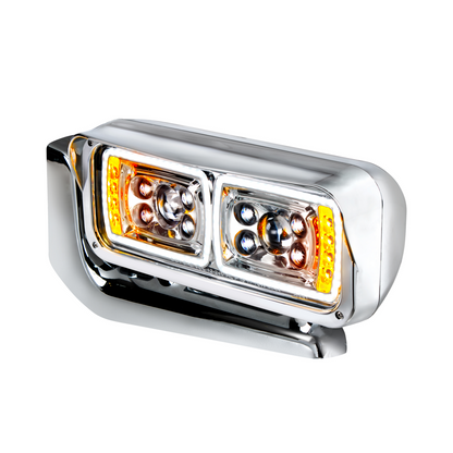 10 High Power LED "Chrome" Projection Headlight Assembly With Mounting Arm - Driver Side