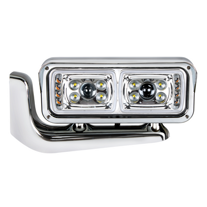 10 High Power LED "Chrome" Projection Headlight Assembly With Mounting Arm - Driver Side