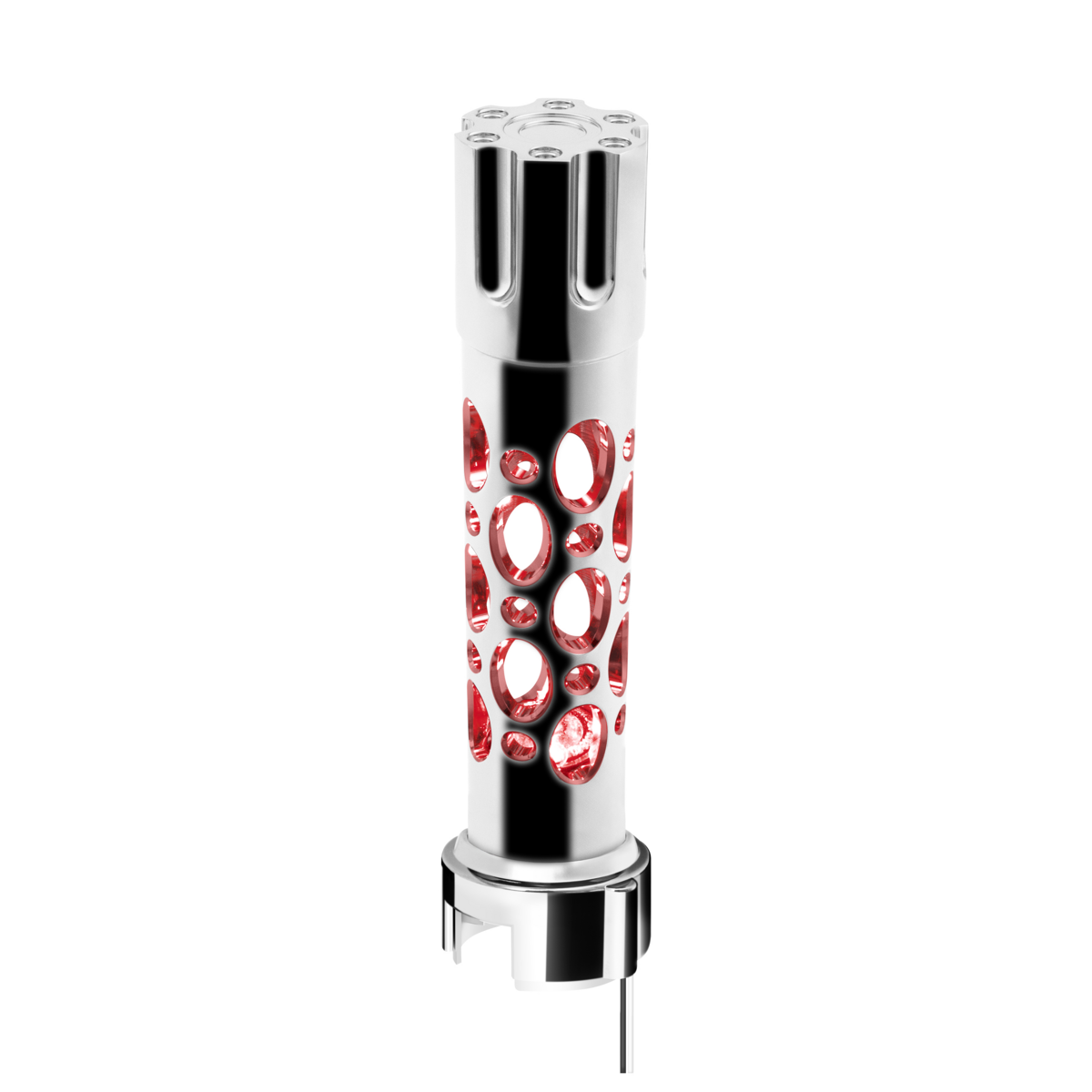 Austin Gun Cylinder Gearshift Knob With LED 13/15/18 Speed Adapter - Chrome/Red LED