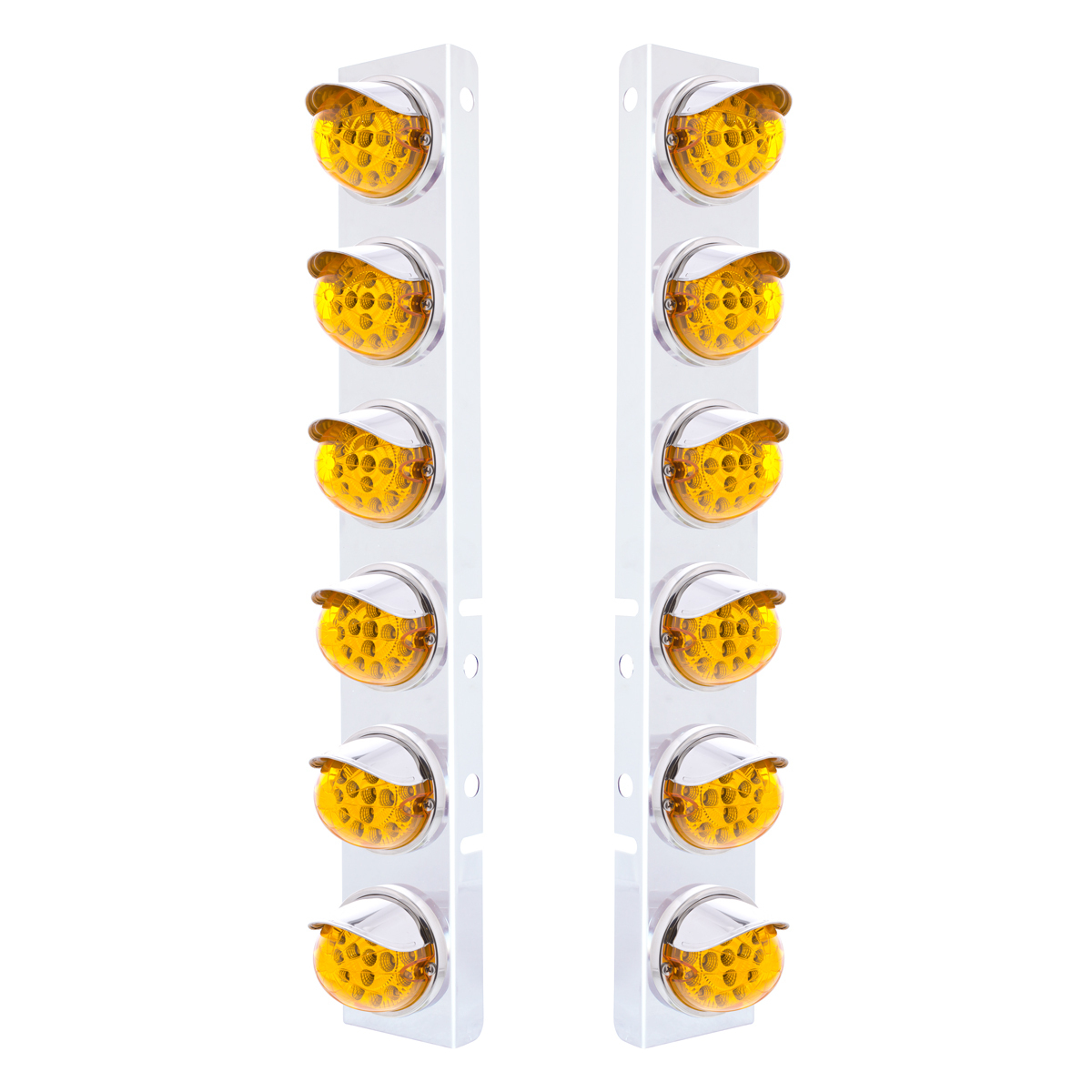 SS Front Air Cleaner Bracket With 12X 17 Amber LED Dual Function Reflector Lights & SS Visors For Peterbilt-Amber Lens
