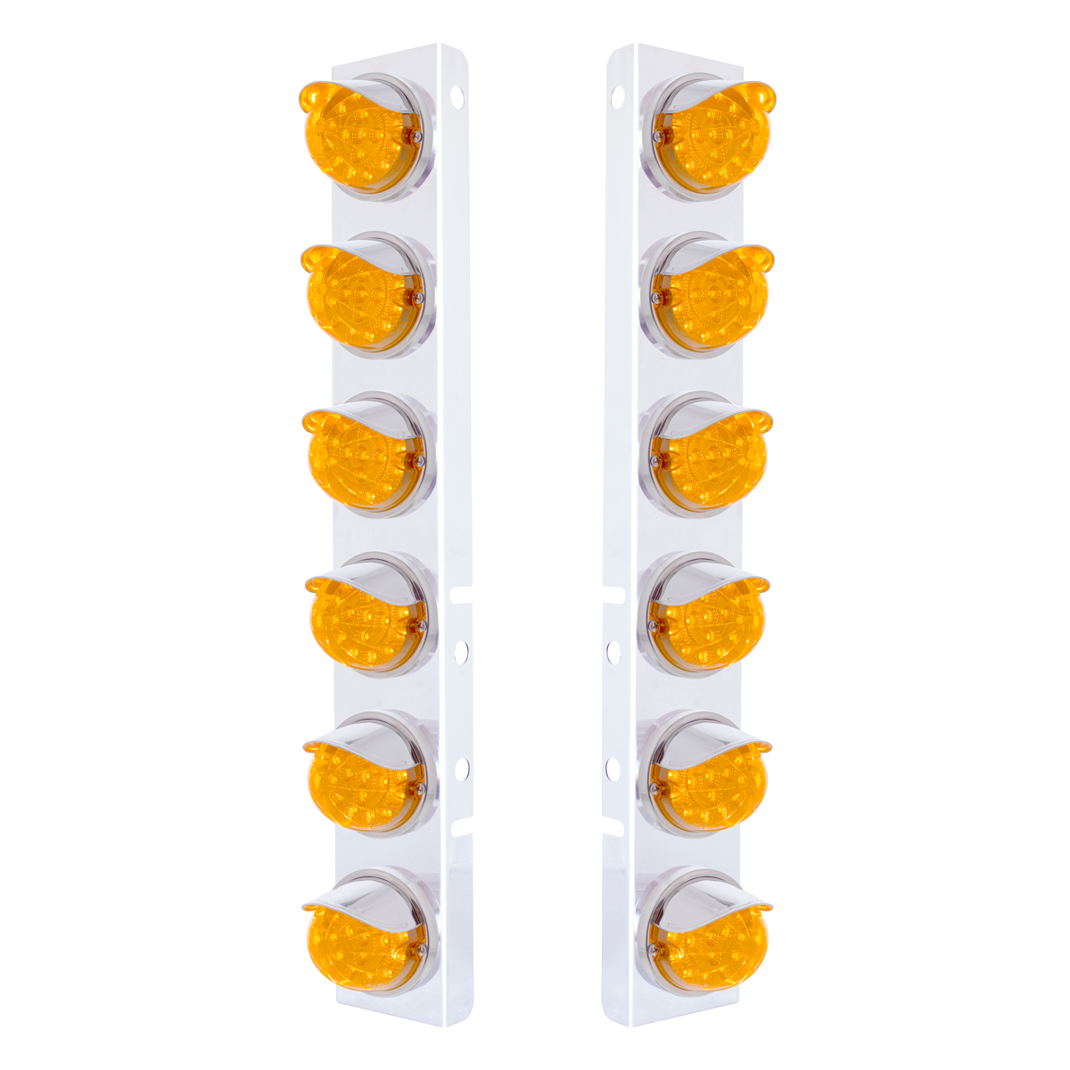 SS Front Air Cleaner Bracket With 12X 17 Amber LED Dual Function Reflector Lights & SS Visors For Peterbilt-Amber Lens