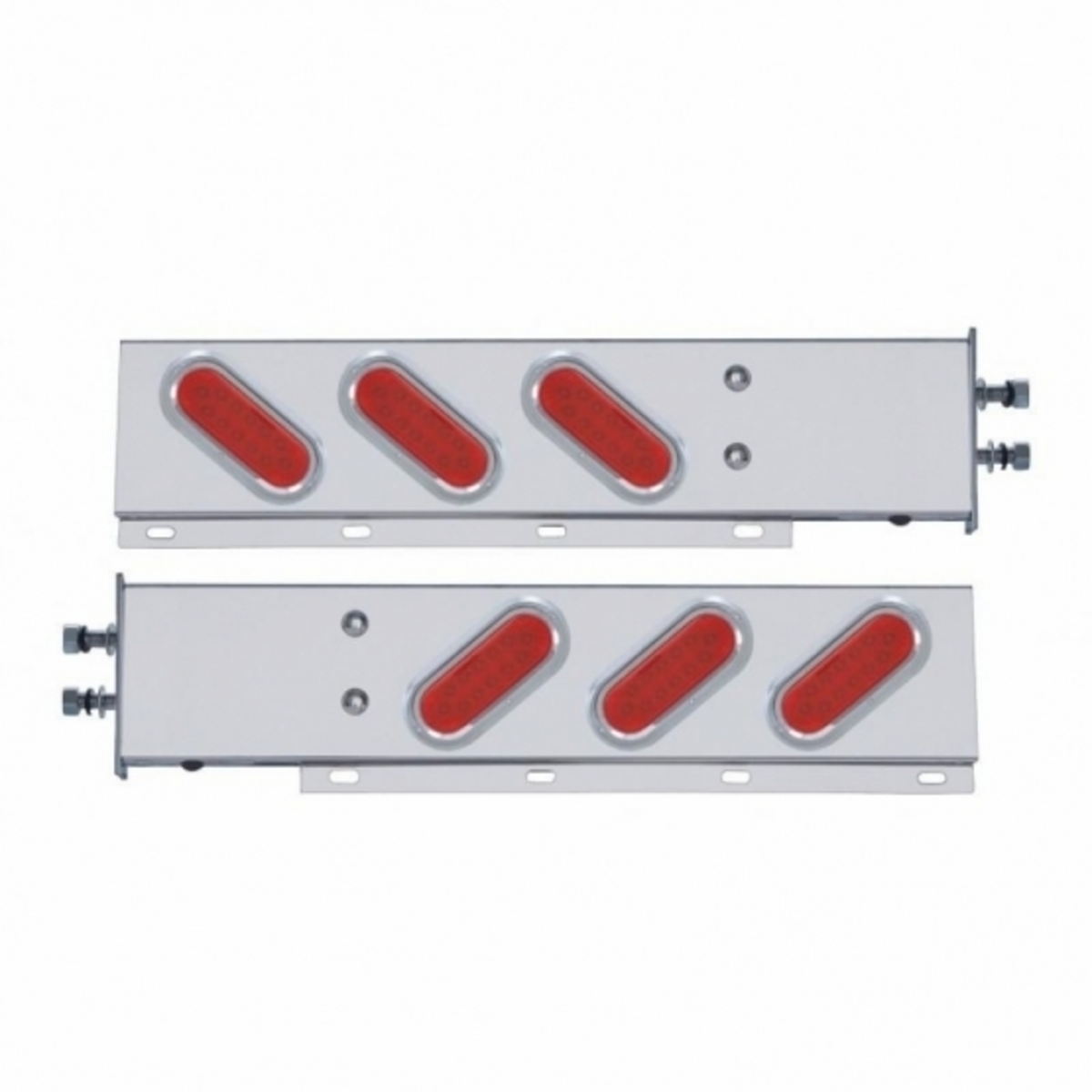 2.5" Bolt Pattern SS Spring Loaded Bar With 6 Oval 12 LED Lights & Visors -Red LED & Lens (Pair)