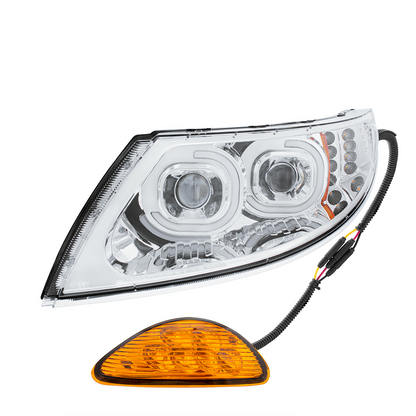 Chrome LED Projector Headlight With Rear Facing Turn Signal For International Durastar 2002-2018 - Driver