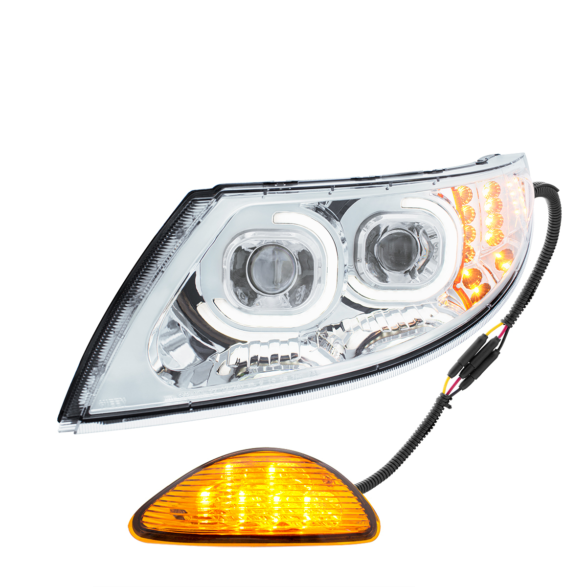 Chrome LED Projector Headlight With Rear Facing Turn Signal For International Durastar 2002-2018 - Driver