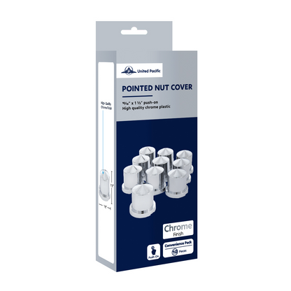 15/16" X 1-1/2" Chrome Plastic Pointed Nut Covers - Push-On (10-Pack)