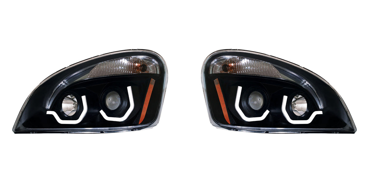 Blackout Projection Headlight With White LED Position Light For 2008-2017 Freightliner Cascadia - Driver and Passenger (2pcs)