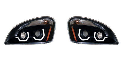 Blackout Projection Headlight With White LED Position Light For 2008-2017 Freightliner Cascadia - Driver and Passenger (2pcs)