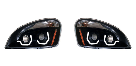 Blackout Projection Headlight With White LED Position Light For 2008-2017 Freightliner Cascadia - Driver and Passenger (2pcs)