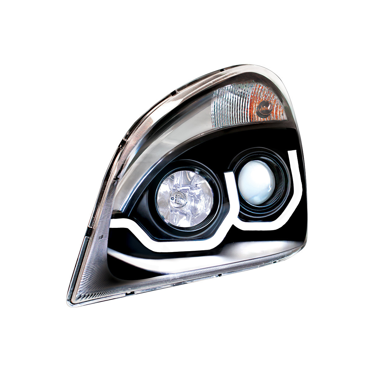 Blackout Projection Headlight With White LED Position Light For 2008-2017 Freightliner Cascadia - Driver and Passenger (2pcs)