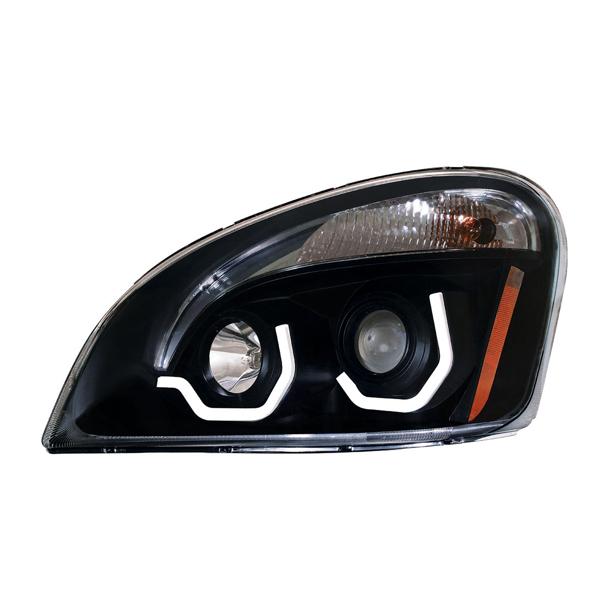 Blackout Projection Headlight With White LED Position Light For 2008-2017 Freightliner Cascadia - Driver and Passenger (2pcs)