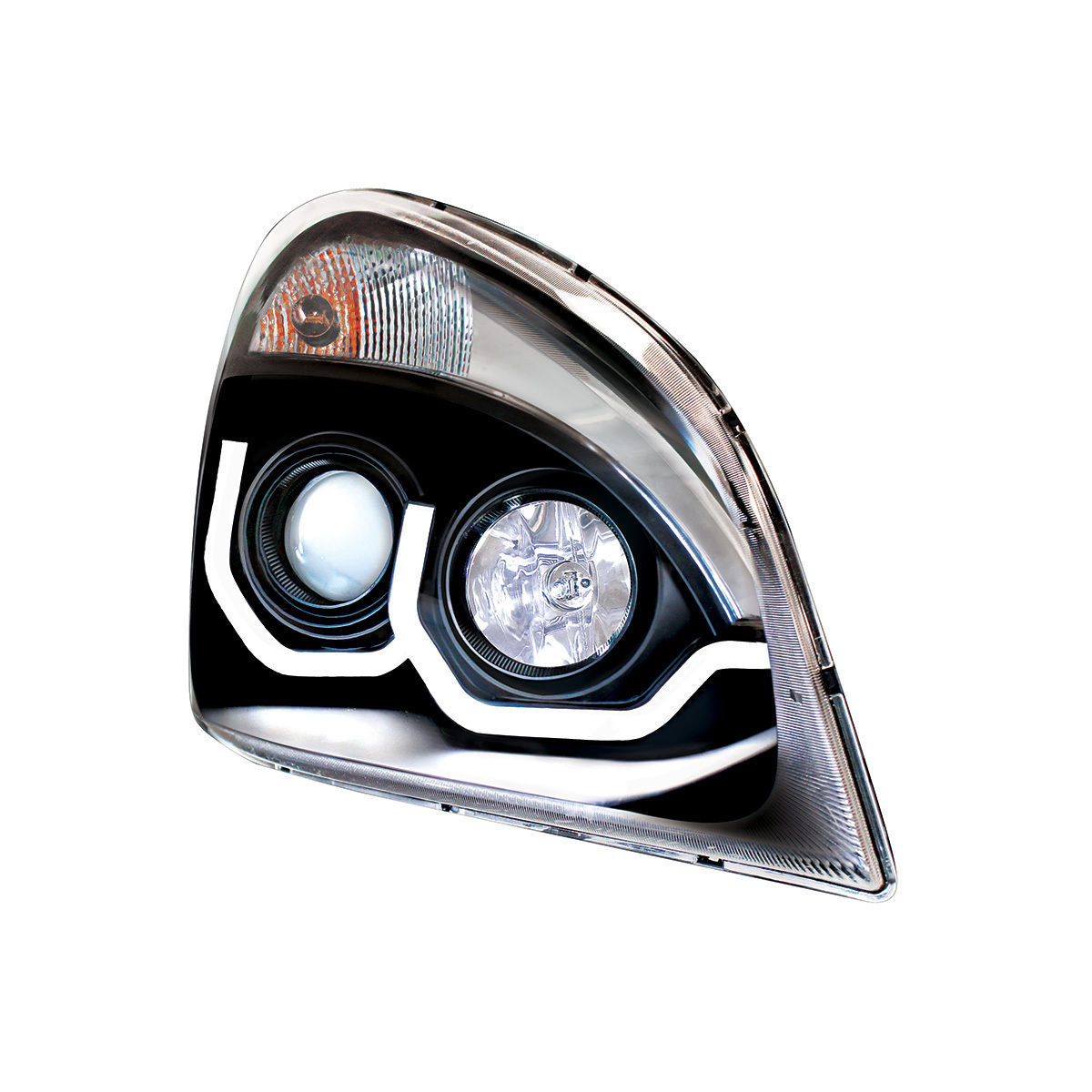 Blackout Projection Headlight With White LED Position Light For 2008-2017 Freightliner Cascadia - Driver and Passenger (2pcs)