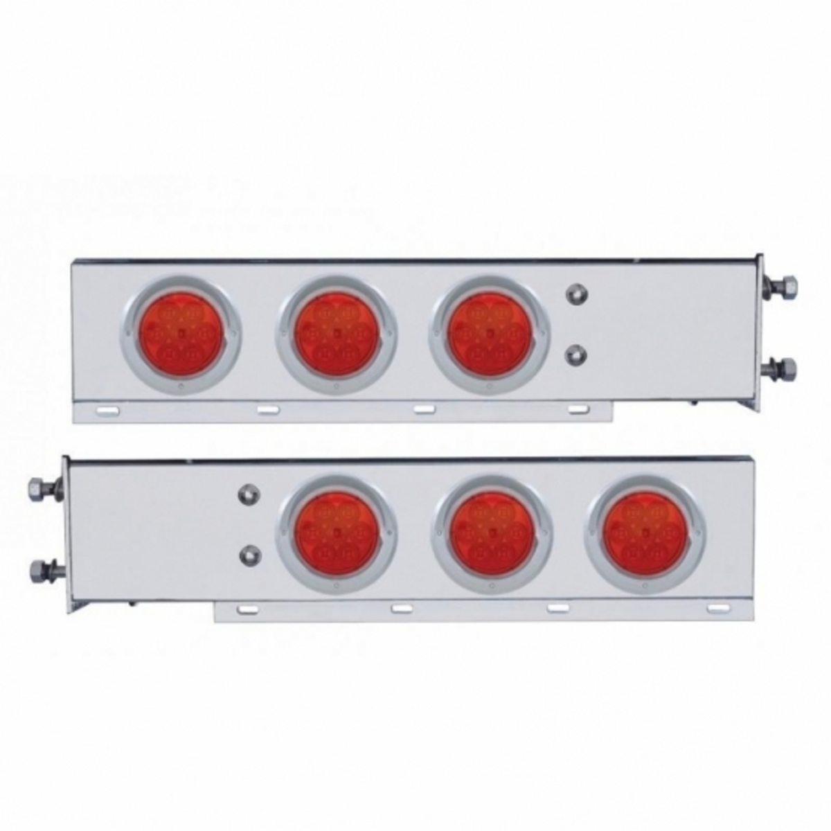 3-3/4" Bolt Pattern SS Spring Loaded Bar With 6X 4" 7 LED Lights & Visors -Red LED & Lens (Pair)