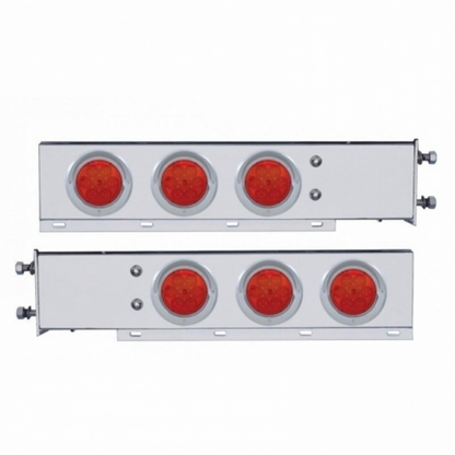 3-3/4" Bolt Pattern SS Spring Loaded Bar With 6X 4" 7 LED Lights & Visors -Red LED & Lens (Pair)