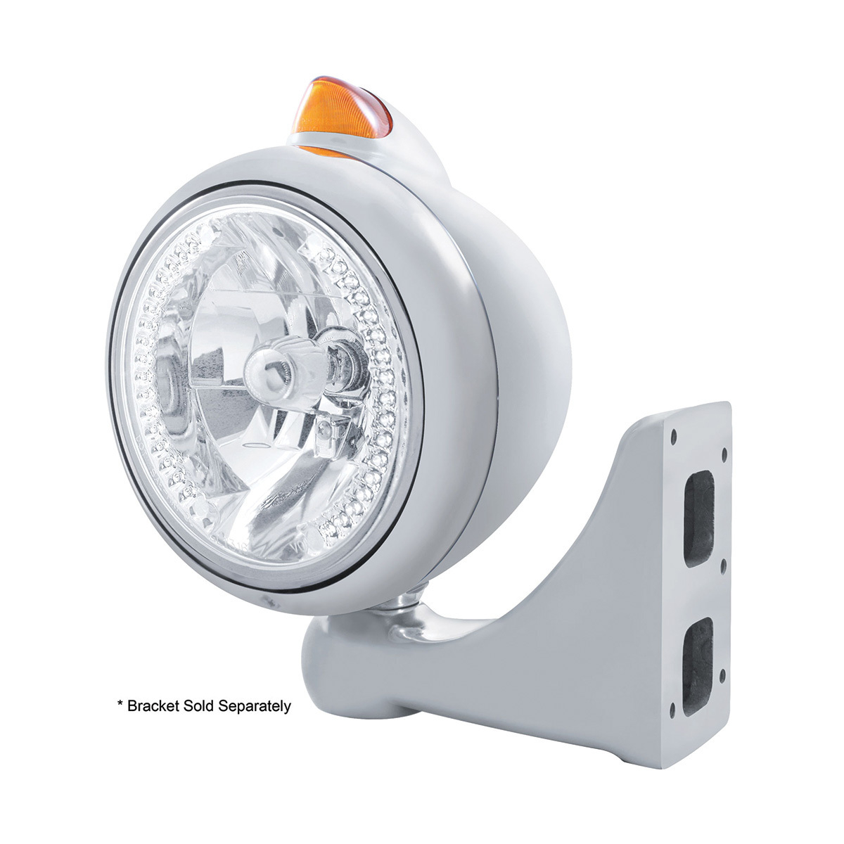 Stainless Steel Guide 682-C Headlight H4 With White LED & Original Style LED Signal - Amber Lens