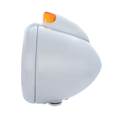 Stainless Steel Guide 682-C Headlight H4 With White LED & Original Style LED Signal - Amber Lens