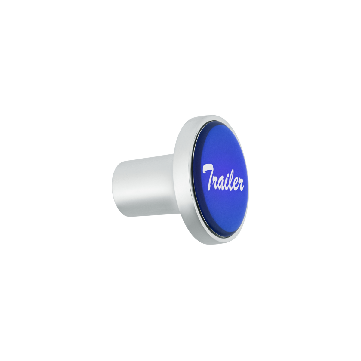 Aluminum Screw-On Air Valve Knob With Glossy Trailer Script Sticker - Blue Sticker