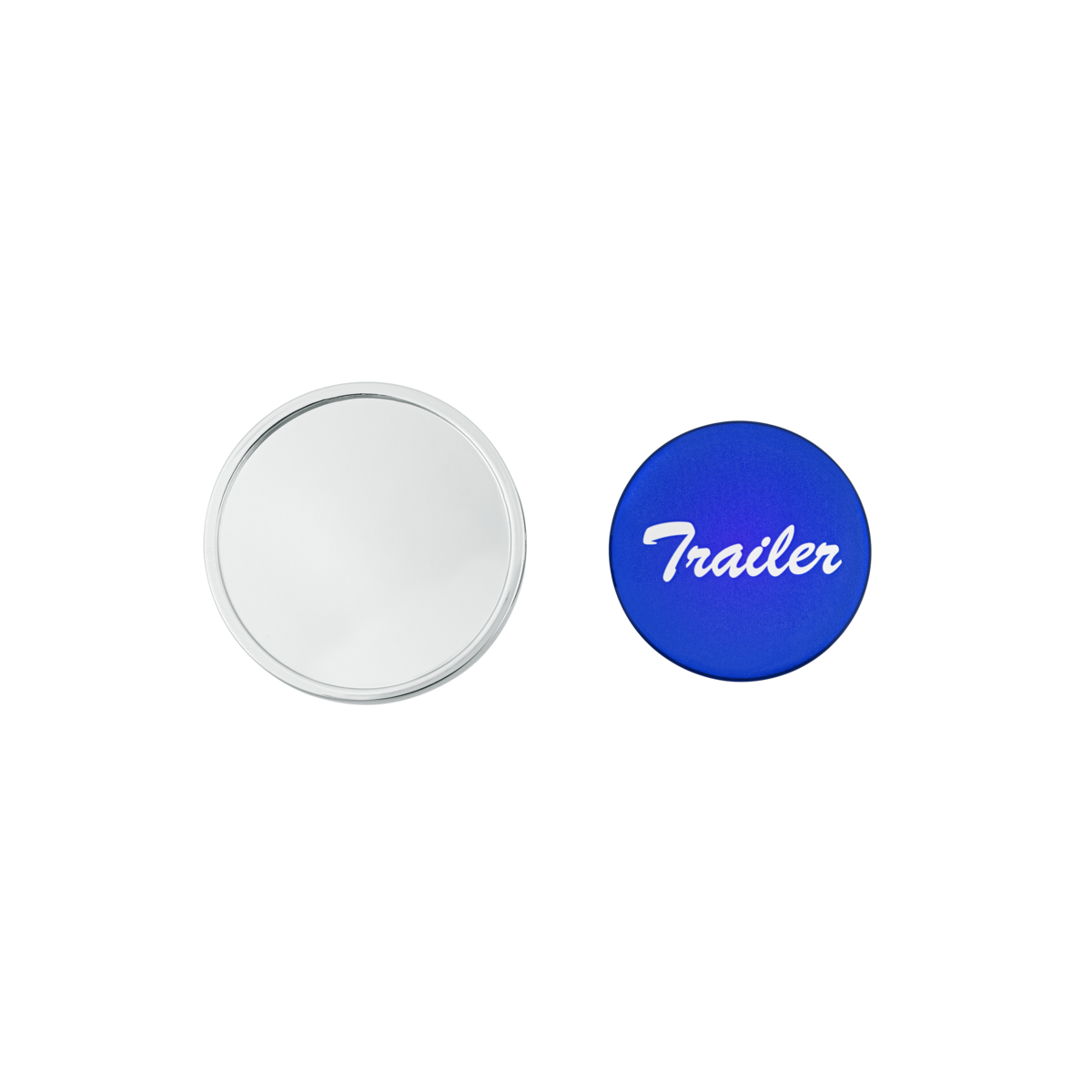 Aluminum Screw-On Air Valve Knob With Glossy Trailer Script Sticker - Blue Sticker