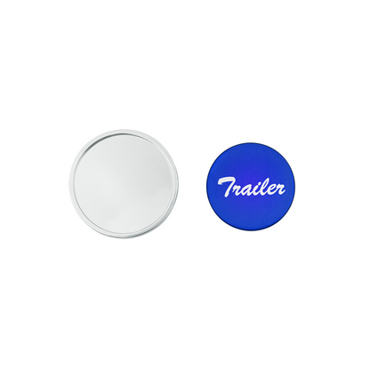 Aluminum Screw-On Air Valve Knob With Glossy Trailer Script Sticker - Blue Sticker