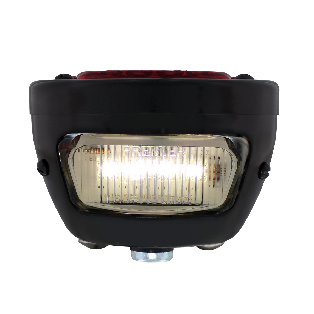 19 LED 12V Tail Light Assembly With 4 LED LP Light, Black Housing, & Rim For 1928-31 Ford Model A - L/H
