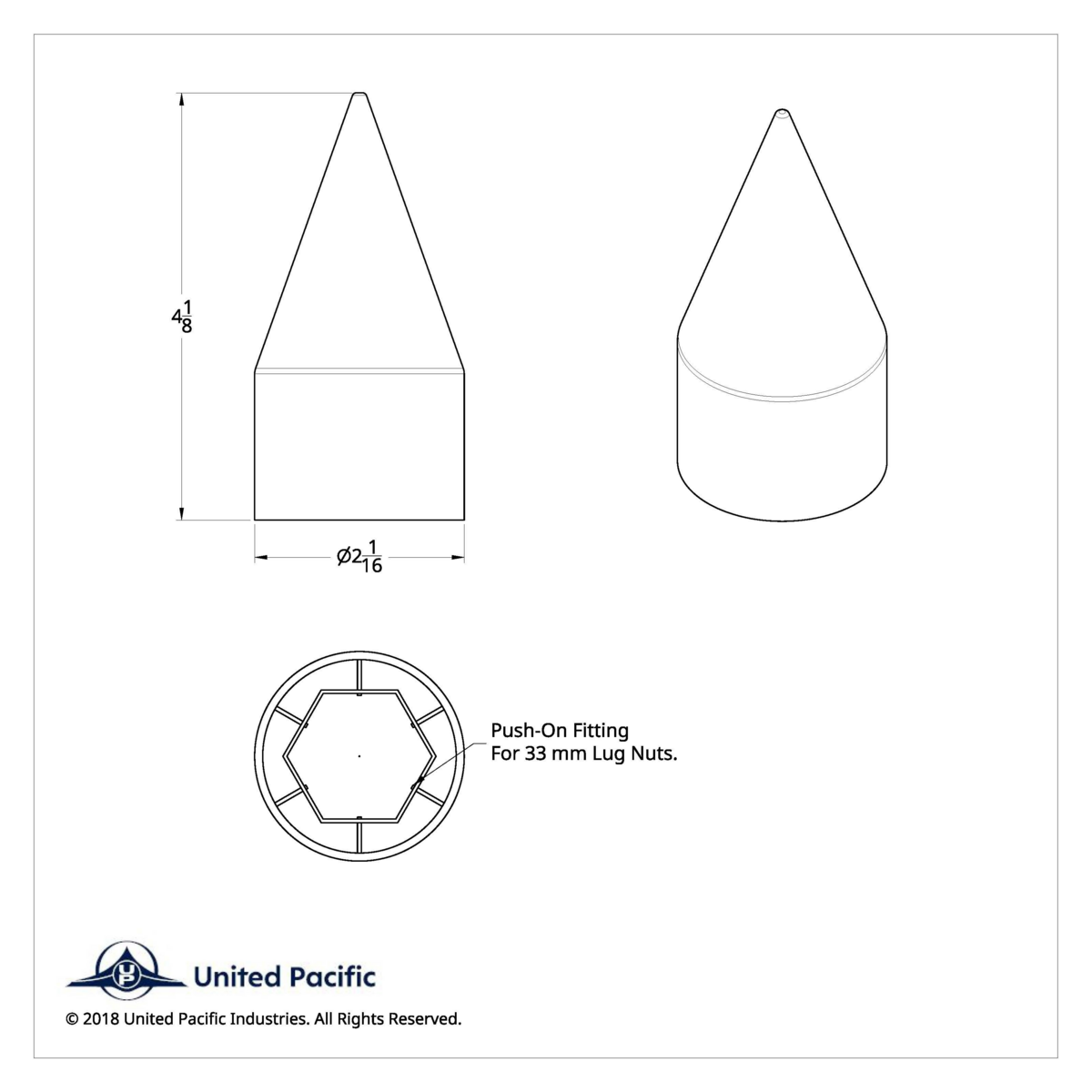 33mm x 4-1/8" Chrome Plastic Spike Nut Cover - Push-On (Bulk)