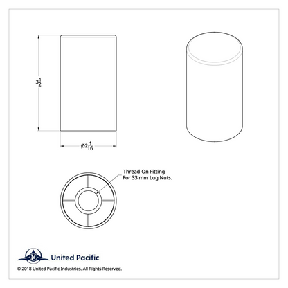 33mm x 3-1/2" Chrome Plastic Cylinder Nut Cover - Thread-On (Bulk)