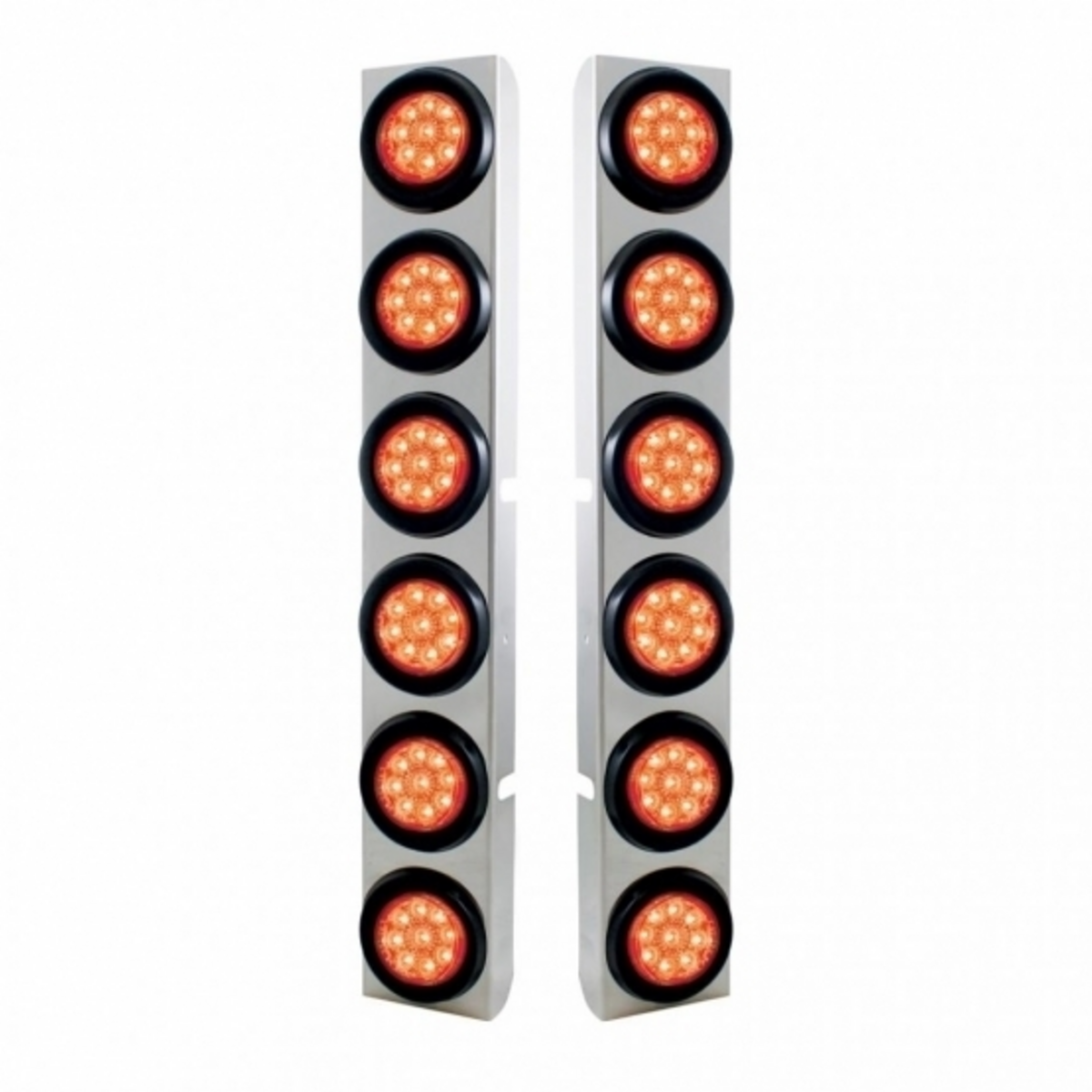 SS Rear Air Cleaner Bracket With 12X 9 LED 2" Reflector Lights For Peterbilt-Red LED & Lens