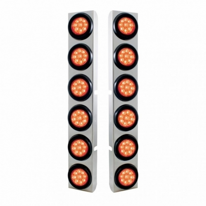 SS Rear Air Cleaner Bracket With 12X 9 LED 2" Reflector Lights For Peterbilt-Red LED & Lens