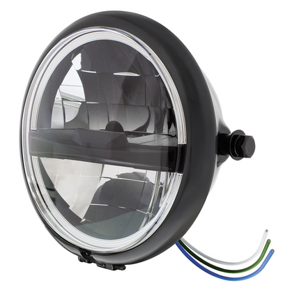 Black 5-3/4" Motorcycle Headlight 8 LED Blackout Bulb With Black Bar - Side Mount