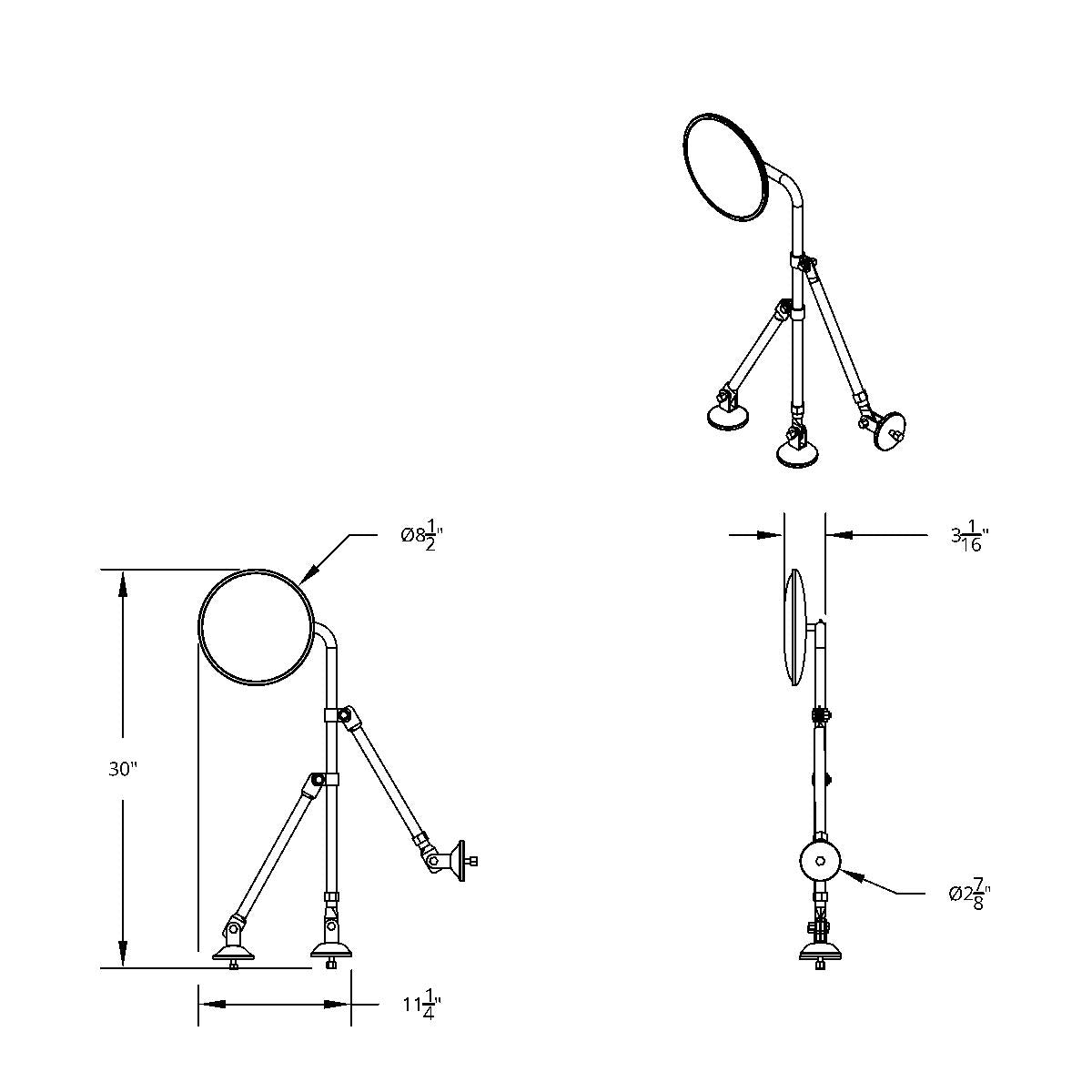 8-1/2" Convex Mirror With Stainless Tripod Fender Mirror Bracket