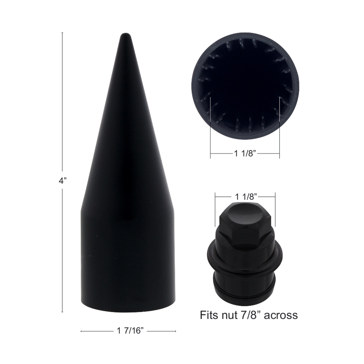 Matte Black Spike Hubcap Nut Cover For 2003-15 Chevy & GMC Full Size Truck (Bulk)