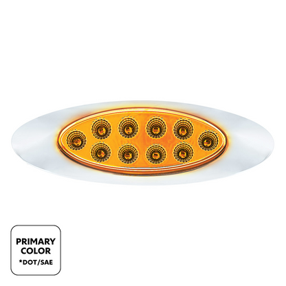 10 LED Oval Double Fury Light With Clear Lens & Chrome Bezel (Clearance/Marker) - Amber & White LED/Clear Lens