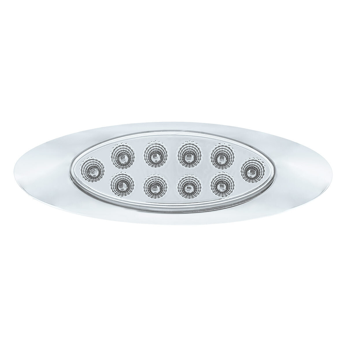 10 LED Oval Double Fury Light With Clear Lens & Chrome Bezel (Clearance/Marker) - Amber & White LED/Clear Lens