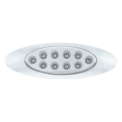 10 LED Oval Double Fury Light With Clear Lens & Chrome Bezel (Clearance/Marker) - Amber & White LED/Clear Lens