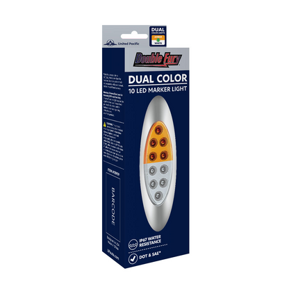10 LED Oval Double Fury Light With Clear Lens & Chrome Bezel (Clearance/Marker) - Amber & White LED/Clear Lens