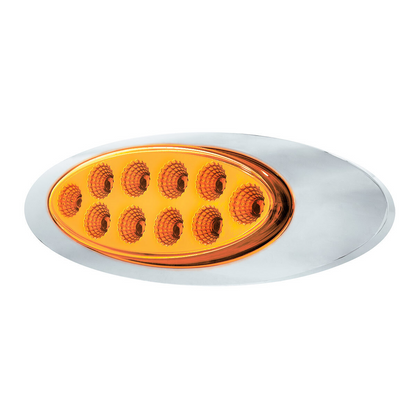 10 LED Oval Double Fury Light With Clear Lens & Chrome Bezel (Clearance/Marker) - Amber & White LED/Clear Lens