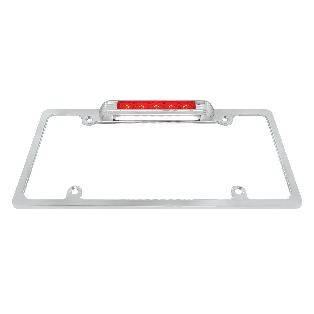 Chrome License Plate Frame With Third Brake Light -Red LED & Lens