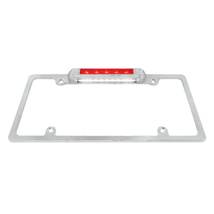 Chrome License Plate Frame With Third Brake Light -Red LED & Lens
