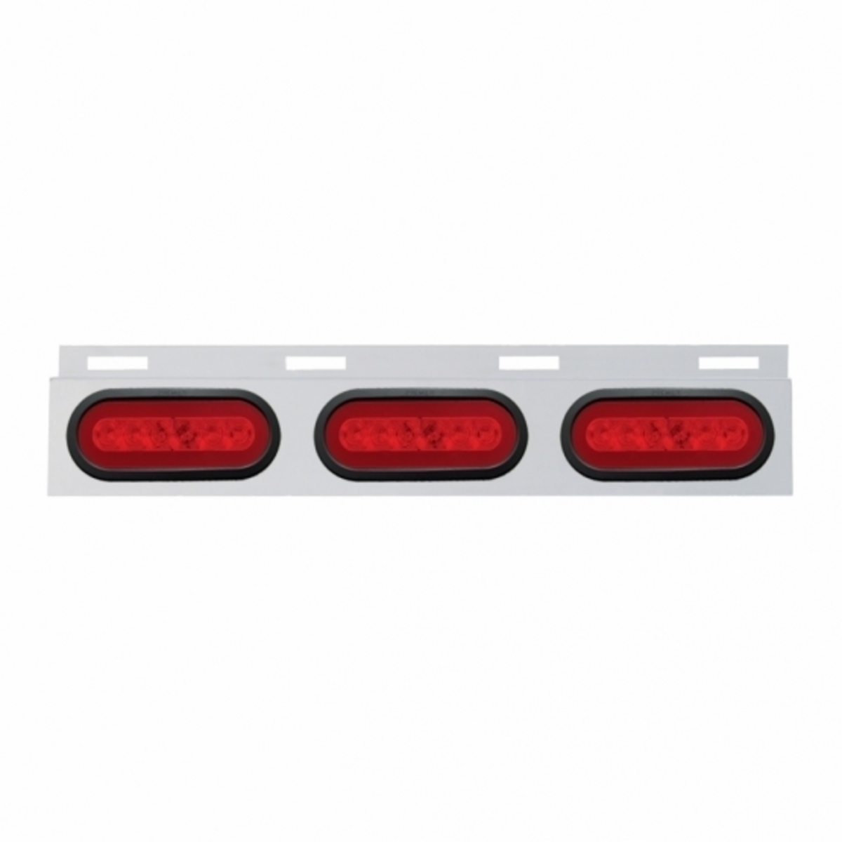 Stainless Top Mud Flap Bracket With 3X 22 LED 6" Oval GloLight & Grommets - Red LED/Red Lens (Each)
