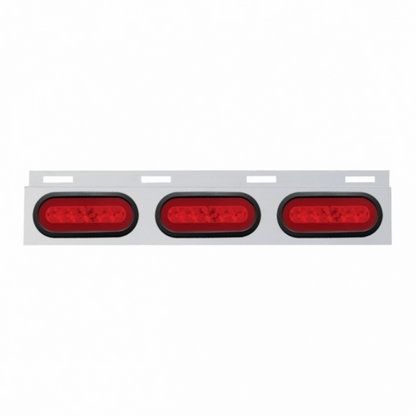 Stainless Top Mud Flap Bracket With 3X 22 LED 6" Oval GloLight & Grommets - Red LED/Red Lens (Each)