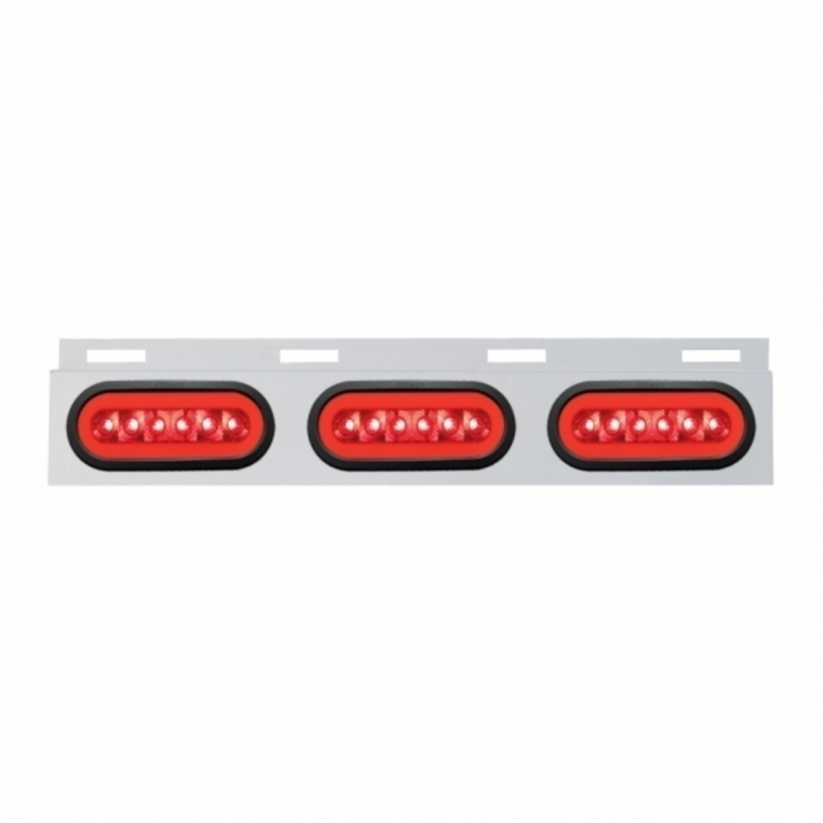 Stainless Top Mud Flap Bracket With 3X 22 LED 6" Oval GloLight & Grommets - Red LED/Red Lens (Each)