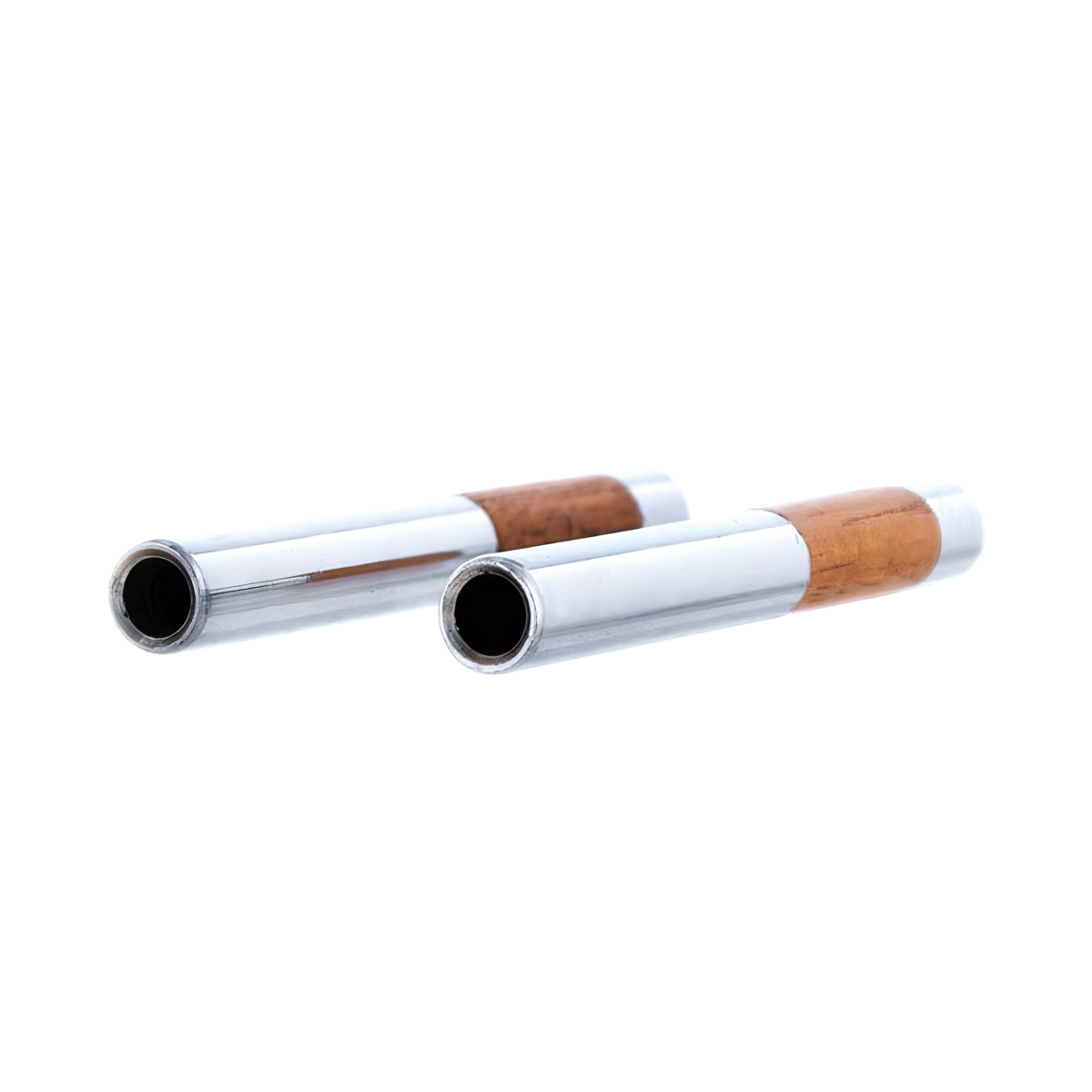 Chrome/Walnut Tube Door Lock Knobs (2Pc/Set)
