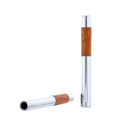Chrome/Walnut Tube Door Lock Knobs (2Pc/Set)
