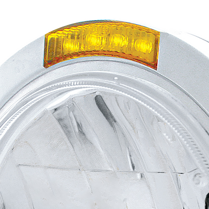 Stainless Steel Bullet Classic Headlight H4 With 10 Amber LED & LED Signal - Amber Lens