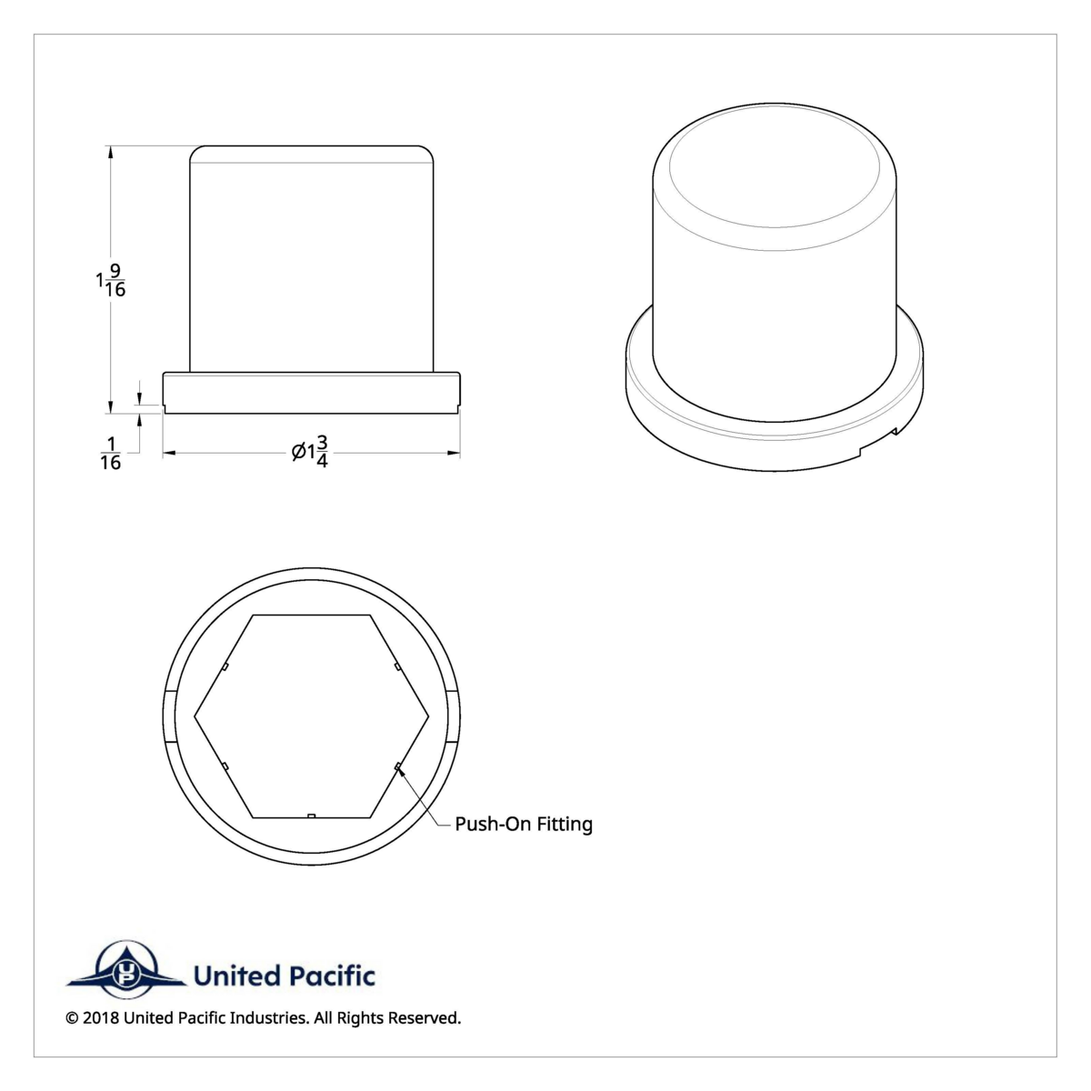 1-3/16" X 1-5/8" Chrome Plastic Flat Top Nut Cover With Flange - Push-On (Bulk)