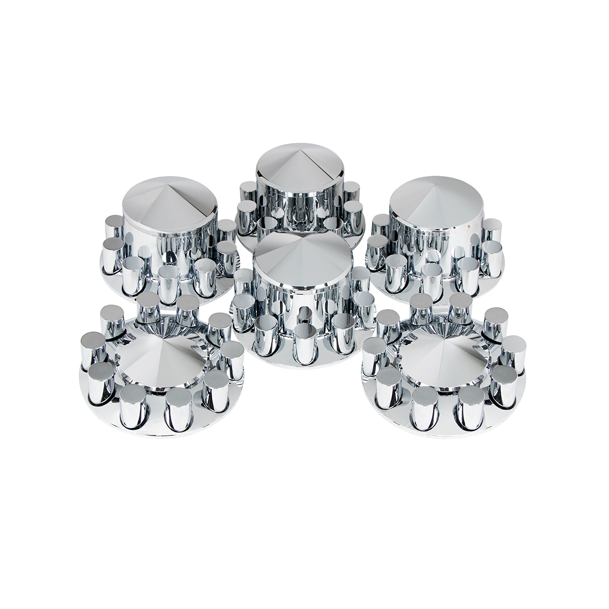 Pointed Axle Cover Combo Kit With 33mm Cylinder Thread-On Nut Covers - Chrome