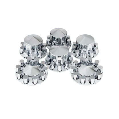 Pointed Axle Cover Combo Kit With 33mm Cylinder Thread-On Nut Covers - Chrome