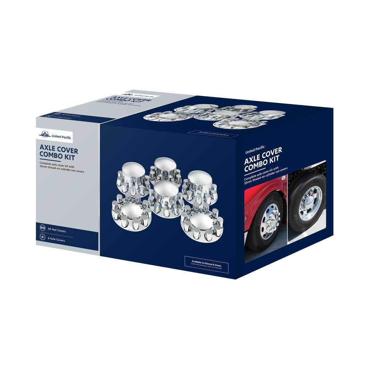 Pointed Axle Cover Combo Kit With 33mm Cylinder Thread-On Nut Covers - Chrome