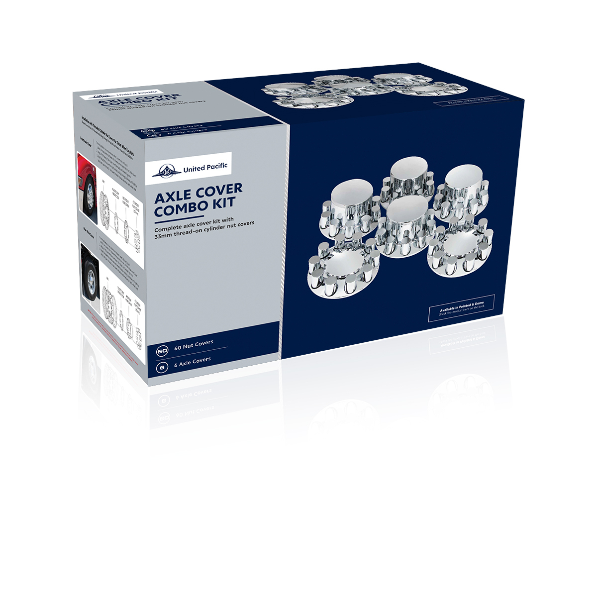 Pointed Axle Cover Combo Kit With 33mm Cylinder Thread-On Nut Covers - Chrome